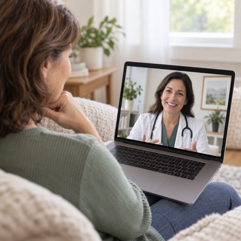 Patient consulting a doctor by video from home